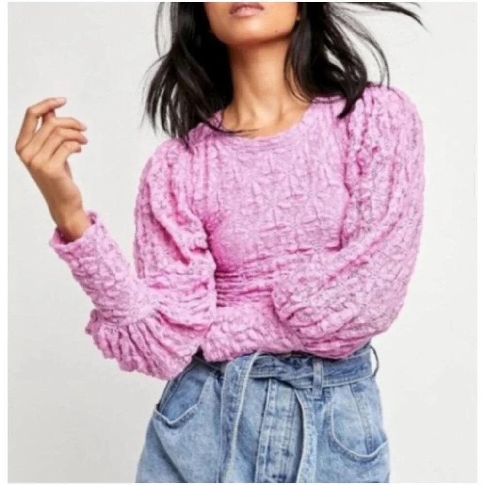 Free People Tea Time Floral Lace Plumeria Pink Cutout Back Top‎ Large OB1251902